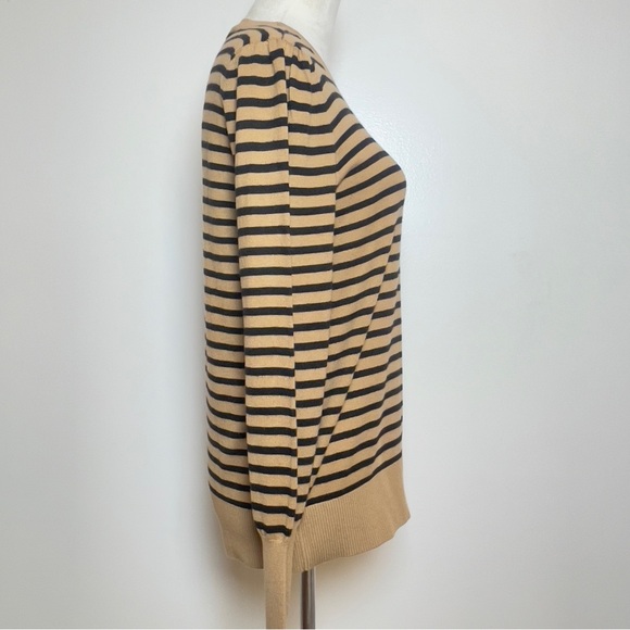 LOFT Tan and Black Classic Striped Sweater Women’s Medium - Picture 2 of 11